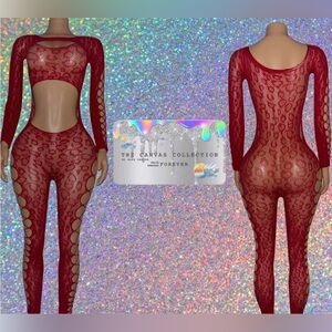 EXOTIC STRIPPER/ DANCE WEAR: BURGUNDY CHEETAH PRINT JUMPSUIT
